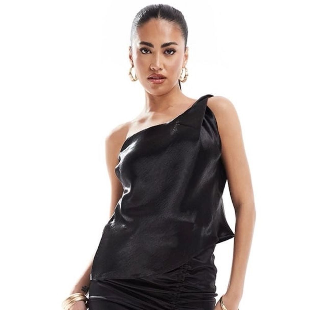 🆕 ASOS Design Textured Satin One Shoulder Asymmetric Twist Top
